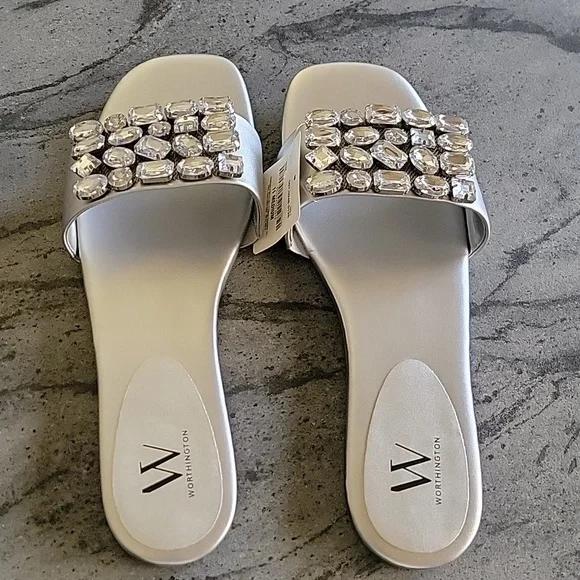 WORTHINGTON Slide Sandals w/Large RHINESTONES Silver size 11M NWT - Picture 6 of 7